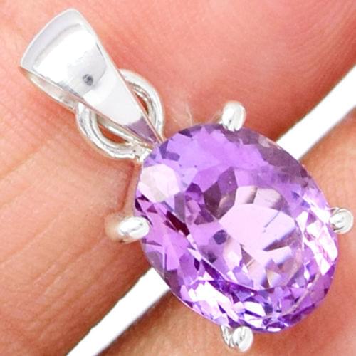 Genuine Amethyst Pendant 100% 925 Sterling Silver Jewelry Jewellery 25mm AP0936