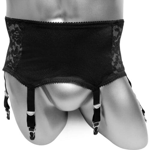 High waist Sissy garter belt Thigh High Stocking Suspender Slim body sexy underwear Mens floral lace garter Panties Underpants