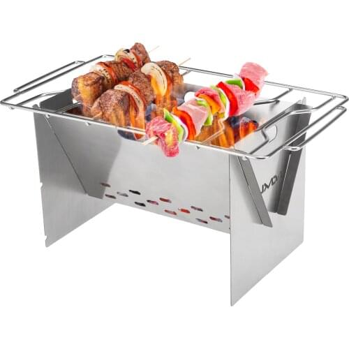 Lixada Camping Wood Burning Stove Outdoor Portable Folding Stainless Steel Backpacking Cooking Stove with Grill Plate and Bellow