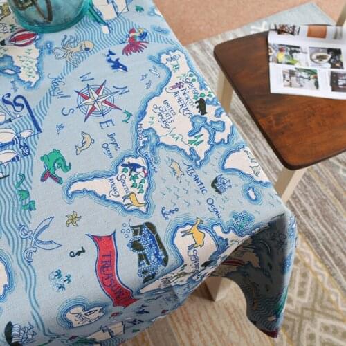 Mediterranean Style Travel World Map cotton linen table cloth home textile party kitchen dining table cover rectangle tablecloth