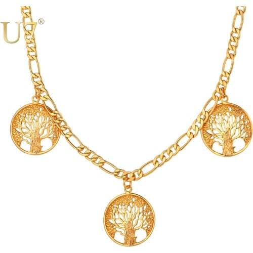 U7 New Figaro Chain Neckalce Women Jewelry Gold Color Trendy Charms Tree of Life Pendant Necklaces N560