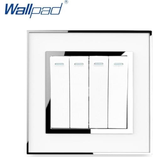 4 Gang 1 Way Light Switch Acrylic Mirror Panel With Silver Frame Wallpad Rocker 4 Button Switch 16A AC110-250V White