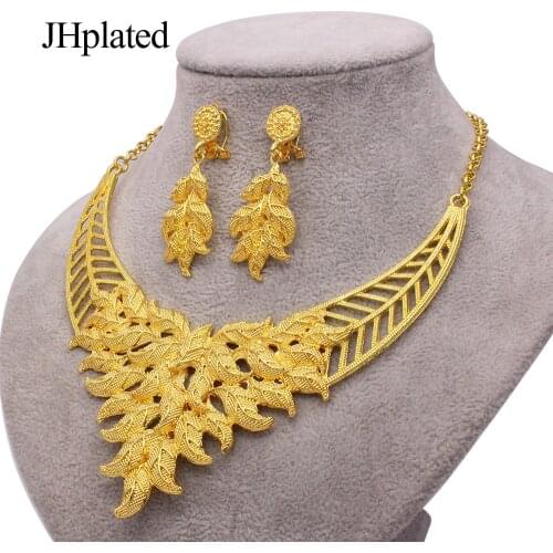 Dubai Jewelry sets gold plated necklace earrings African bridal gifts pendants collares wholesale jewellery set for women