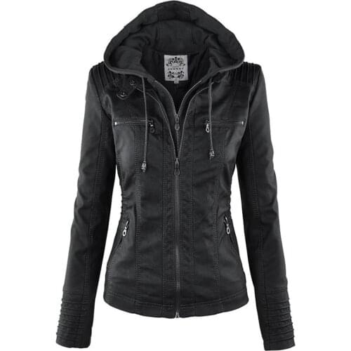 Gothic Faux Leather Jacket Women Pop Hoodies Winter Autumn Motorcycle Jacket Black Outerwear Faux Leather PU Basic Jacket Coat