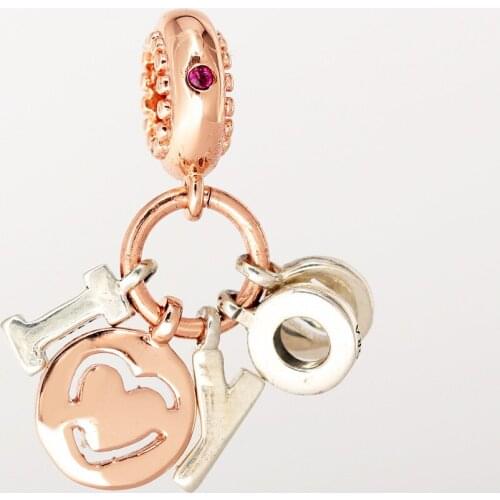 Free Shipping Authentic 925 Sterling Silver Rose I Love You Hanging Charms Fit Original Bracelet For Women DIY Jewelry S925 Bead