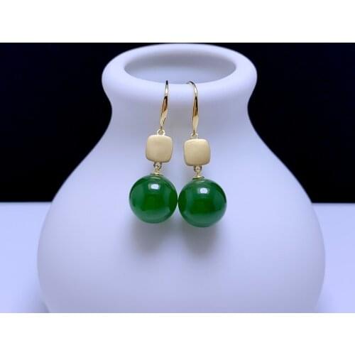 SHILOVEM 18k yellow gold real Natural green Jasper drop earring fine Jewelry women wedding plant wholesale gift yze10105521by