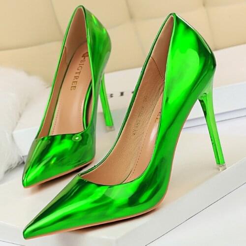 2021 Women 10.5cm High Heels Blue Green Pumps Luxury Glossy Stripper Stiletto Wedding Bridal Fetish Party Shoes Plus Size 43