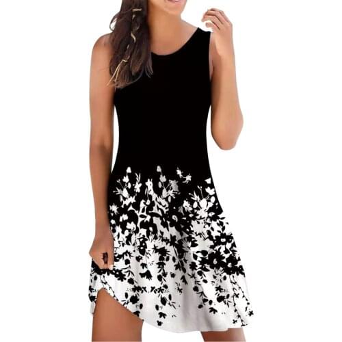 Summer Women Casual Beach Dress Plus Size Sleeveless O Neck Elegant Dresses For Women Clothing Vestidos Mujer Verano 2021