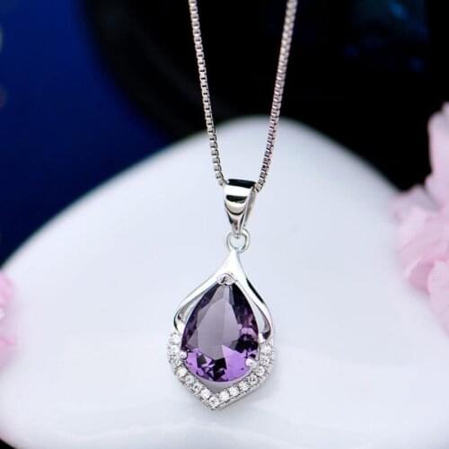 KOFSAC New Trendy 925 Sterling Silver Necklaces For Women Charming Purple Crystal Zircon Necklace Jewelry Lady Anniversary Gifts