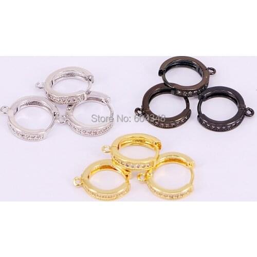 10Pairs ZYZ184-9259 Paved CZ Beads Metal Copper Round Earring Jewelry findings