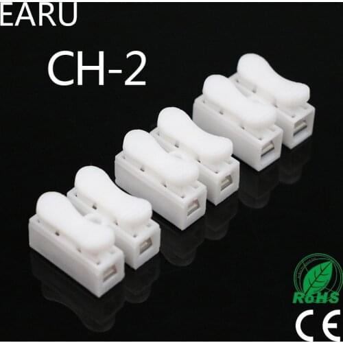 10pcs/lot CH-2 2p G7 Spring Wire Quick Connector Splice With No Welding No Screws Cable Clamp Terminal 2 Way Easy Fit Led Strip