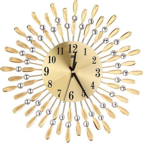 15 inch 3D Large Wall Clock Shiny Rhinestone Sun Style Modern Living Room Decor (Gold)