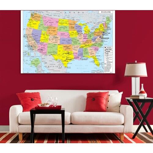 150*100cm Political Map of The United States In French Wall Art Poster Non-woven Canvas Painting School Supplies Home Decor