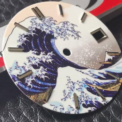 29mm Kanagawa Surfing Watch Dial BGW-9 Blue Luminous with Date Window Suitable for NH35A Automatic Movement Watch Parts