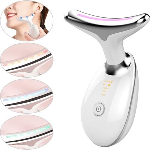 3 Color LED Photon Neck Massager EMS Thermal Neck Facial Lifting Face Skin led photon therapy neck and face lifting massager
