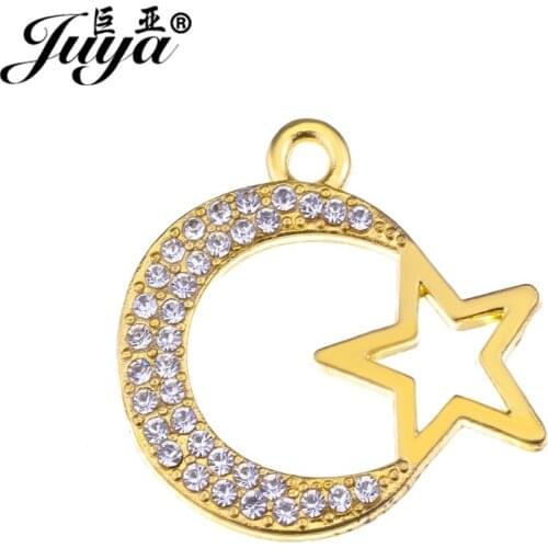 JUYA 5PCS Zircon Moon Star Charms Pendant Jewelry Making For DIY Islam Muslim Necklace Earring Charms jewellery Crafts Findings
