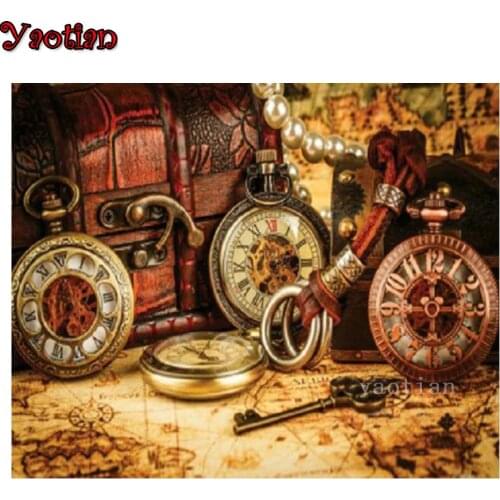 Diy Diamond Embroidery Compass Clock Nautical Map Diamond Mosaic 5D Diamond Painting Full Square Round Drill Wall Stickers Decor