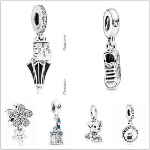 Authentic 925 Sterling Silver Labrador Puppy & Bone With Crystal Charm Beads Fit Pandora Bracelet & Necklace Jewelry