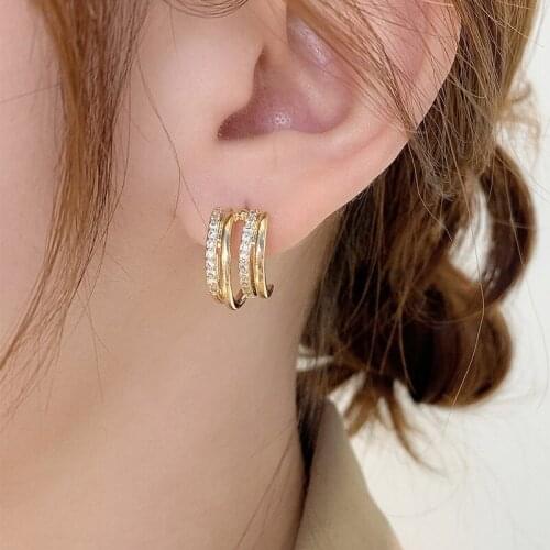 Exaggerated Fourfold Large Circle Crystal Golden Earrings For Women Quaternion C Earrings Fashion