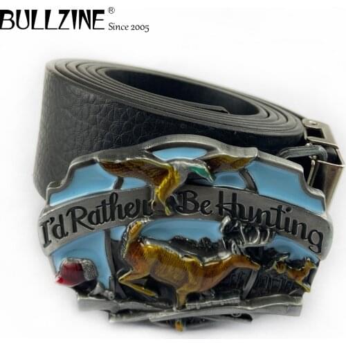Bullzine zinc alloy retro western DEER hunting jeans gift belt buckle Free PU belt FP-02187 drop shipping
