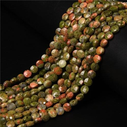 High Quality Unakite Beads Natural Stone Beads For Jewelry Making Faceted Round Shape Green Beads DIY Necklace Bracelet 4/6mm