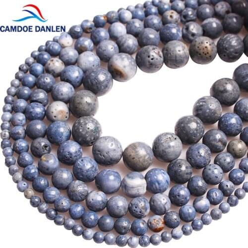CAMDOE DANLEN Natural Stone Blue Coral Beads Round Loose Bead 4 6 8 10 12 MM Fit Diy bracelet necklace Beads for jewelry Making