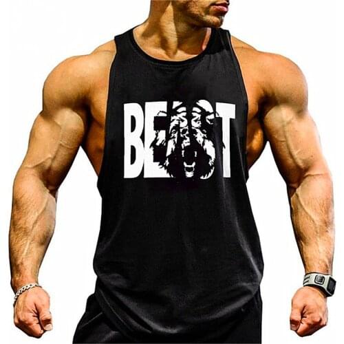 Gym Brand clothing Bodybuilding Fitness Mens running tanks workout BEAST print vest Stringer sportswear muscle undershirt