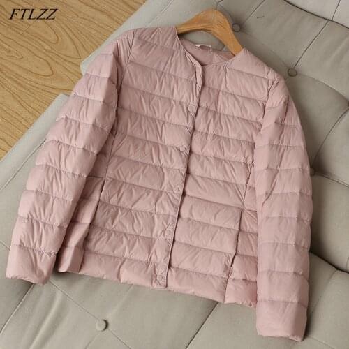 FTLZZ Winter Women New Ultra Light White Duck Down Jacket Solid Color Slim Warm Short Coat Plus Size M-4XL Puffer Parkas Outwear