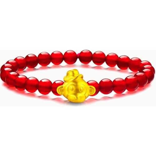 Hot sale 999 24k Yellow Gold 3D Monkey Beads Elastic Line Bracelet