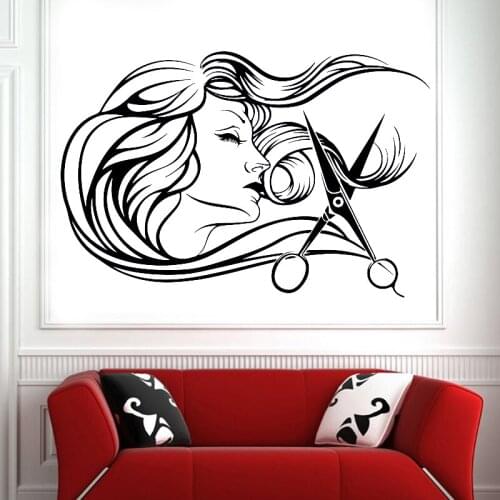 Barber Shop Tools scissors Woman Wall Stickers Vinyl Beauty Hair Salon Glass Window Wall Decal for Living Room Decoration Z292