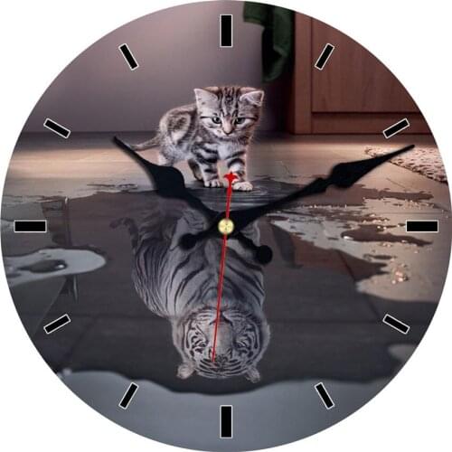 Gray Cat Tiger 12 inch Round Wall Wooden Cardboard Clock,Modern Wall Clock for Home Decor, Silent & Non-Ticking Feature Clock