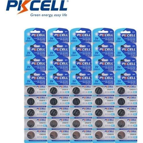 100Pcs/20card PKCELL CR2016 2016 DL2016 3V Lithium Button battery
