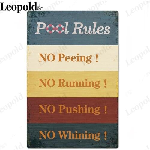 Metal Plaque Swimming Pool Rules Poster Vintage Tin Plate Colored Letters Do Not Run Bar Club Family Swimming Pool Decoration