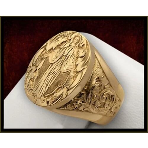 Vintage Punk Fashion Men Rings Pattern Rock Engraving Memento Character Design Rings Alloy Jewelry