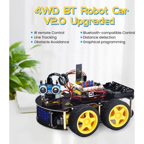 Keyestudio 4WD Multi BT Robot Car Kit Upgraded V2.0 W/LED Display for Arduino Robot Stem EDU /Programming Robot Car/DIY Kit