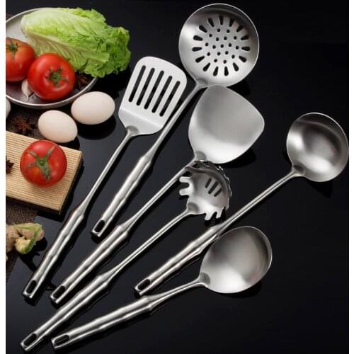 6PCS Stainless Steel Cookware Set Kitchen Shovel Turner Soup Spoon Pasta Server Strainer Cooking Tools Utensils Kitchenware