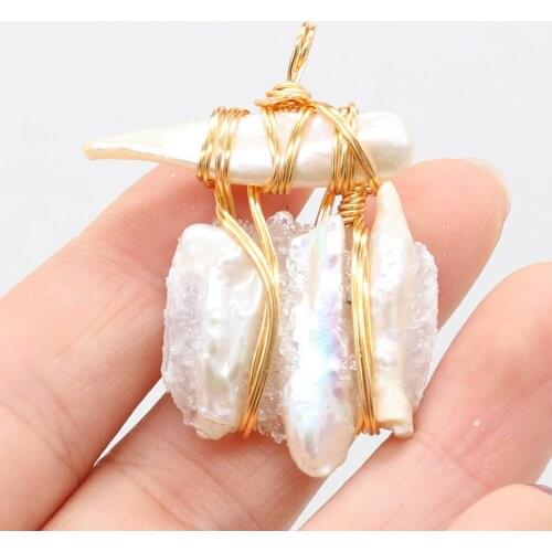2021 New Natural Irregular Shape Winding Gold Thread Pearl Pendant DIY Necklace Sweater Chain Exquisite Gift Making 30x35mm