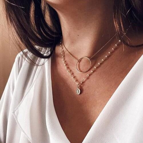 Vintage Gold Color Jesus Coin Pendant Necklaces for Women Imitation Pearl Beads Circle Choker Necklace Statement New Arrival