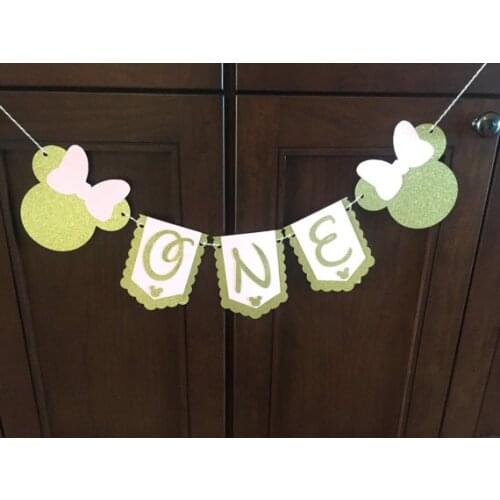 Personalized age mouse first birthday party high chair Banners baby shower buntings nursery room garlands photo booth