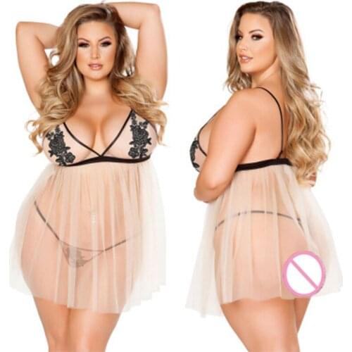 Sexy Womens Plus Size Babydolls Sleepwear Galloon Lace Underwire Lingerie Female See Through Backless Babydoll Nightgowns