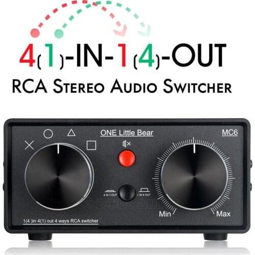 Latest arrival MC6 HiFi Mini 4(1)-IN-1(4)-OUT RCA Stereo Audio Switcher Passive Selector Box ALPS