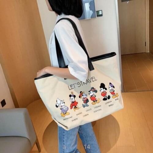 Disney Womens Canvas Casual Tote Shoulder Bag Waterproof Shopping Cloth Bags Foldaway Travel Bag Mickey Mouse Print Handbag