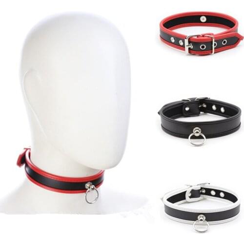 Adjustable Fetish Slave Chastity Neck Collar Choker PU Leather Choking Ring Bondage Restraint BDSM Cosplay Sex Toys For Couples