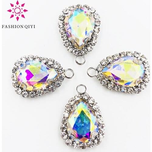 10x14mm/13X18mm Silver bottom AB color teardrop Single hole glass Crystal button sew on rhinestones diy Clothing accessories