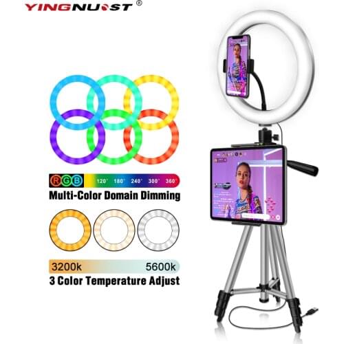 10'' RGB LED Ring Light With Tripod Stand Tablet Phone Holder For Selfie Photo YouTube Tiktok Video Streamming Colorful LED Lamp