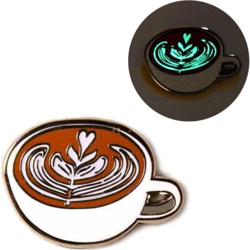 Luminous Coffee Cup Enamel Brooch Pins Glow in the Dark Latte Badges Clothes Bag Cartoon Coffee Mug Lapel Pins Jewelry