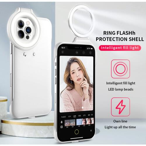 NOHON Luminous Phone Cases for iPhone 11 Pro Max Luxury with LED Selfie Beauty Smart Fill Light Ring Flash Coque for iPhone 12