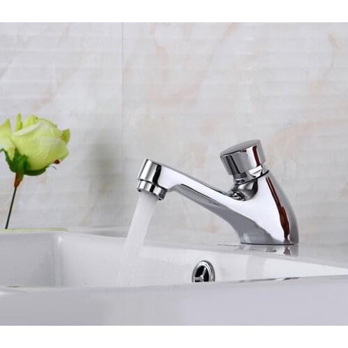 Bathroom Washbasin Tap Copper Time Delay Faucet Touch Press Auto Self Closing Single Cold Water Saving Tap for Public Toilet