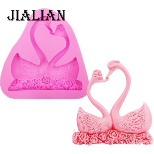 Duck swan couple soap mould chocolate wedding cake decorating tools DIY baking fondant silicone mold T0302