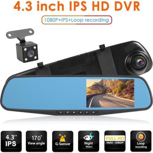 VODOOL Q103B HD 1080p Car DVR Camera 4.3 inch IPS Screen Dual Lens Rearview Mirror Dashcam Digital Video Recorder Lens Camcorder